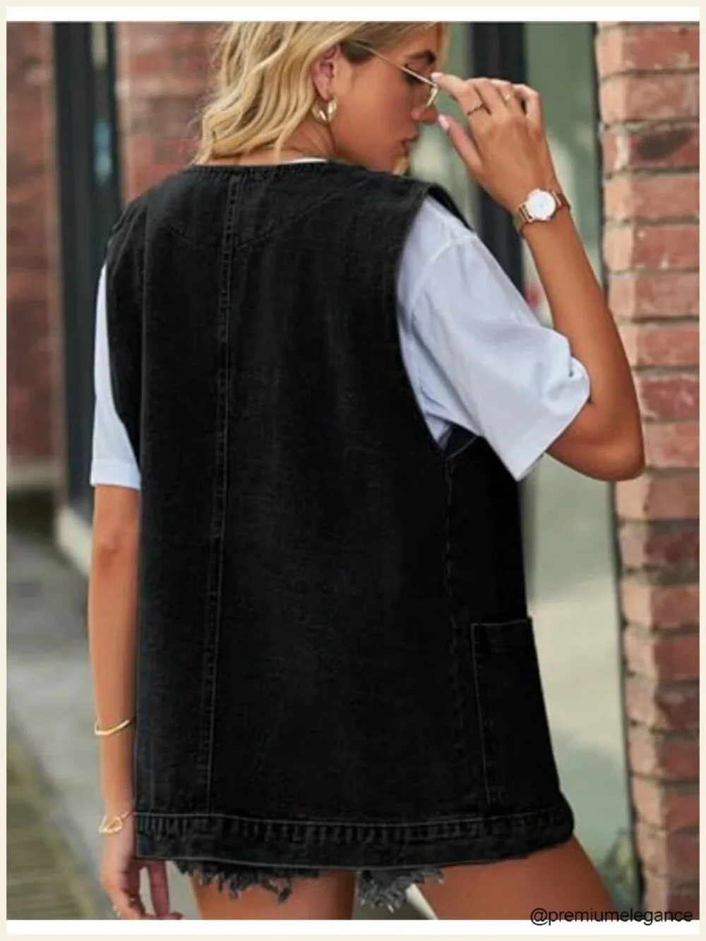 Women's Oversized Denim Vest Sleeveless Button Down Jean Jacket